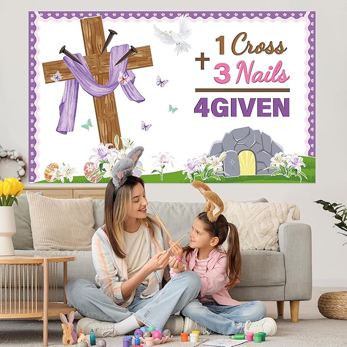 Easter Jesus Cross Bulletin Board Decorations Set 1 Cross 3 Nails 4 Given Jesus Resurrection Classroom Decor Easter Spring Religious Paper Cutouts for Sunday School Church Blackboard Wall Decoration