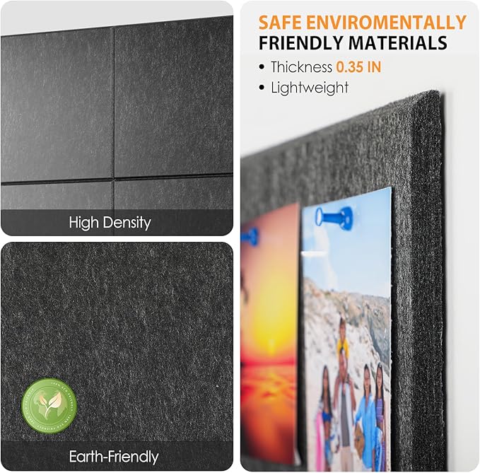 MaxGear Large Cork Board for Wall 36" x 24", Dark Gray Bulletin Board, 6 Pack Felt Wall Tiles with Pushpins, Cork Boards for Office Pin Board Tack Board Cork Boards
