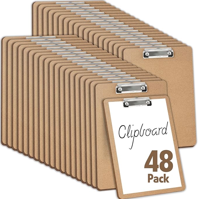 48 Pack Clipboards Bulk, Clip Boards 8.5x11 Standard Letter Size, Clipboards for Classroom, Wooden Clipboard