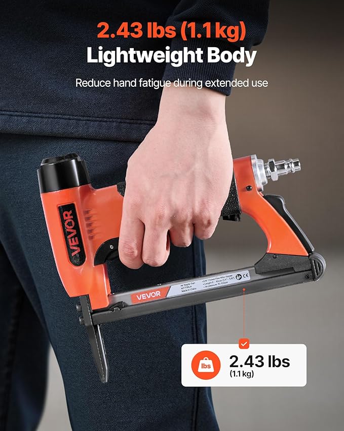 VEVOR Pneumatic Staple Gun, 22 Gauge Long-Nose Upholstery Stapler for 71 Series Fine Wire Staples 3/8-inch Crown 1/4"-5/8" Length, Max 180PCS Loading Air Staple Gun for Upholstering, Woodworking, DIY