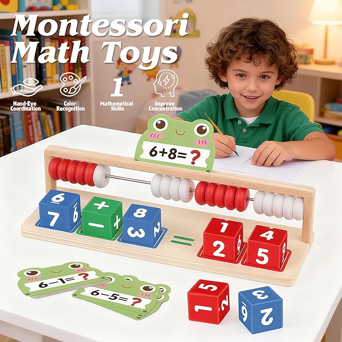 Wooden Math Learning Toys, Number Blocks Toys, Abacus for Kids Math,Montessori Toys for 3-5 Year Old Boys Girls Birthday Gifts