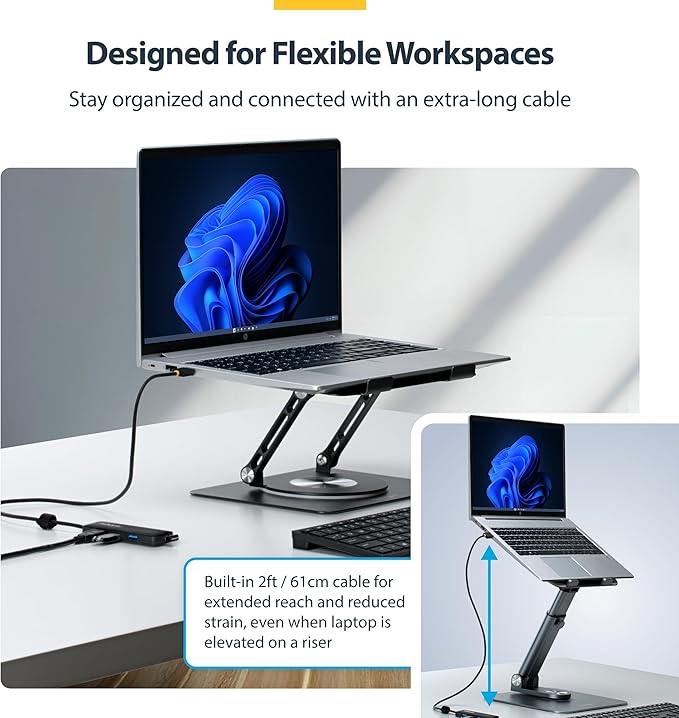 StarTech USB-A 4-Port Hub, SuperSpeed 5Gbps, 4 × USB-A Adapter, Bus-Powered Portable Hub with Extra Long 2 ft Cable, Plug-and-Play for MacBook, Dell, Chromebook, PC & Peripheral Devices