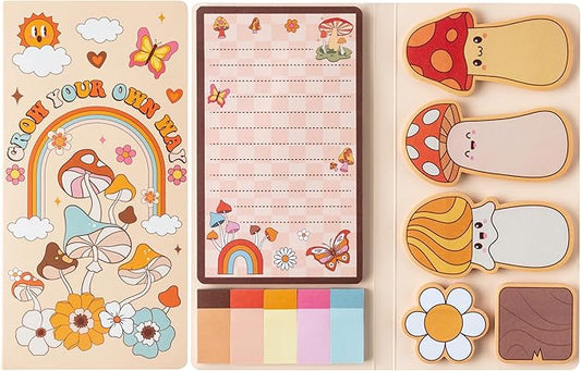 B1ykin Cute Sticky Notes Set - Crow Your Own Way Self-Stick Notes Pad, 550 Sheets Writing Memo Pages Sticky Notepad for Teacher Appreciation Gift, School Office Party Favors Supplies (Retro Mushroom)