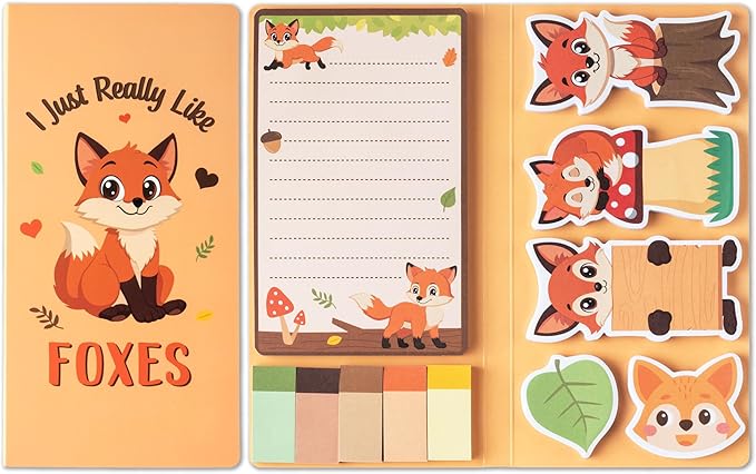B1ykin Cute Sticky Notes Set - I Just Really Like Foxes Self-Stick Notes Pad, 550 Sheets Writing Memo Pages Sticky Notepad for Teacher Appreciation Gifts, School Office Party Supplies (Adorable Foxes)