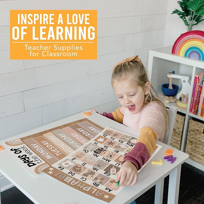 Hadley Designs 16 Educational Posters for Toddlers 1-3 - Learning Poster for Kids Ages 3-5, Alphabet Chart Playroom Homeschool Daycare & Classroom Decor, Kindergarten & Preschool Classroom Must Haves