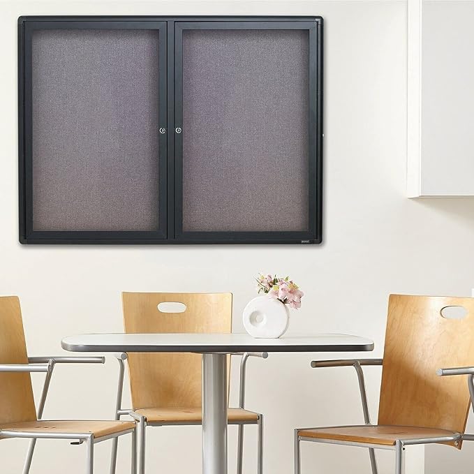 Quartet Bulletin Board, 4' x 3' Enclosed Fabric Notice Board, Lockable Swing Doors, Graphite Frame (2364L)