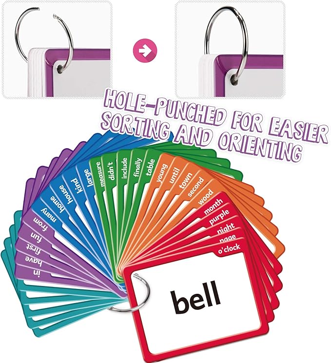 Torlam 520 Sight Words Flash Cards Kindergarten Homeschool Supplies with Card Folders & Rings - High Frequency Site Word for Pre-k Kindergarten 1st 2nd 3rd Grade