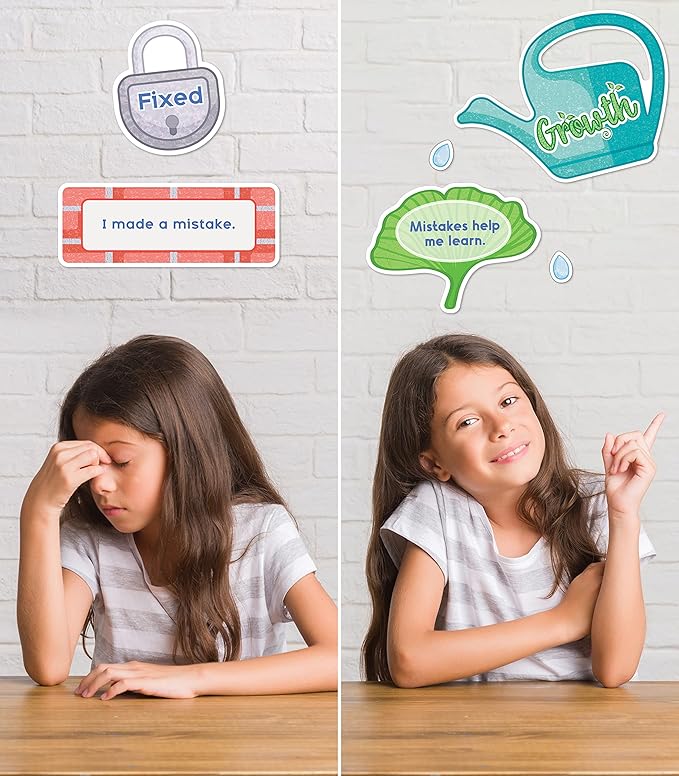 Carson Dellosa Education 47 pc Bloom With a Growth Mindset Bulletin Board Set, Motivational Poster, Plant Cutouts, 2-Piece Brain With Affirmation Cards, Calm Down Corner Supplies and Classroom Decor