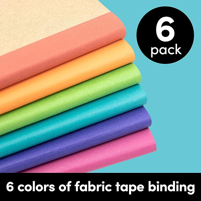 PAPERAGE 6-Pack Composition Notebook Journals, 120 Pages, Kraft Cover with Rainbow Spines, College Ruled Lined Paper, Small Size (8 in x 5.75 in) – for Home, Office or School Supplies