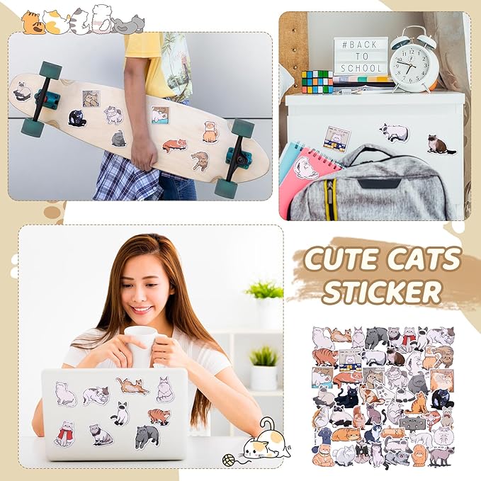 Crtin 69 Pcs Cute Sticky Notes Set,Cartoon Pen, Stickers, Paperclip, Sticky Memos Office & Party Favors (Cat)