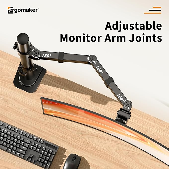 ERGOMAKER Single Monitor Mount for Desk, Monitor Stand Fits 13" to 27" LCD Screens, Fully Adjustable Display Arm with C-Clamp and Grommet Base, VESA 75x75 100x100mm, Black