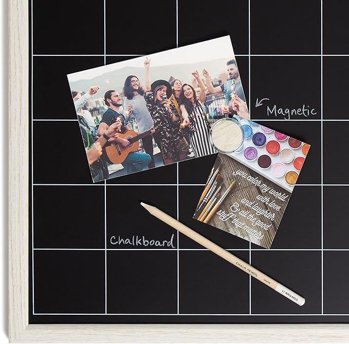 U Brands White Wash Frame Chalkboard Calendar White Board Set, Office Supplies, with Magnet, Chalk Pencils 16” x 20”, 4 Pieces