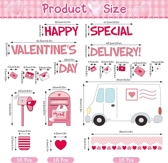 Valentine's Day Bulletin Board Set Valentines Classroom Decoration Postal Vehicle Bulletin Board Borders Valentine's Day Special Cutouts for Holiday School Office Chalkboard Wall Door Decor Supplies