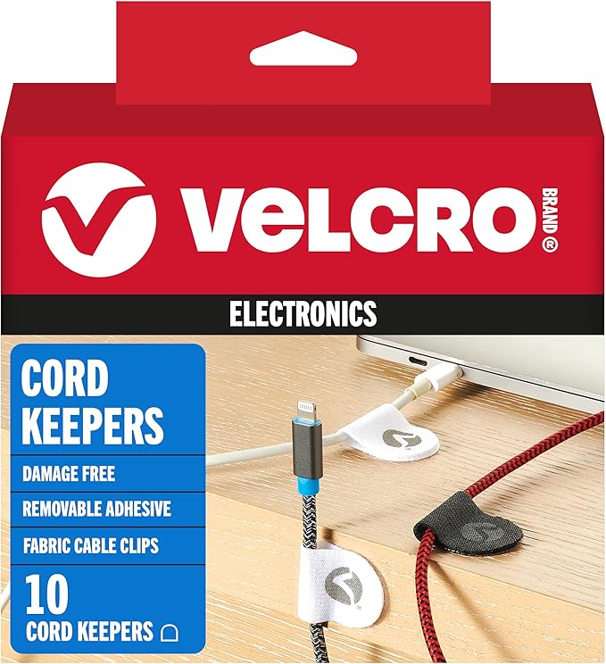 VELCRO Brand Cable Clips | 30 Pack Nylon Cord Keeper with Adhesive | Removable Cord Holder for Desk, Wall or Nightstand Cable Management | Black and White