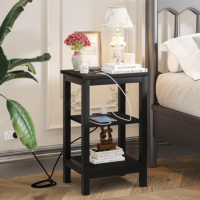 VECELO Modern Nightstands X-Design Side End Table Night Stand with Storage Shelf for Bedroom,Living Room,