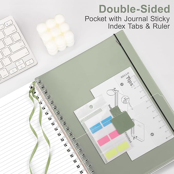 RETTACY Spiral College Ruled Notebook, 300 Pages, A4 Large Size (8.2" x 11.2"), for School, Work, Writing, Journaling, 100 GSM Thick Paper, Flexible Plastic Cover (Light Green)