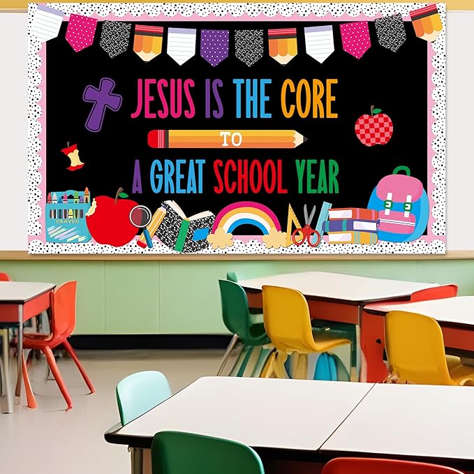 Back to School Bulletin Board Decorations Jesus Welcome Back Classroom Decoration Christian Bulletin Board Set Religious Bible Cutouts for School Office Chalkboard Wall Door Decor Supplies