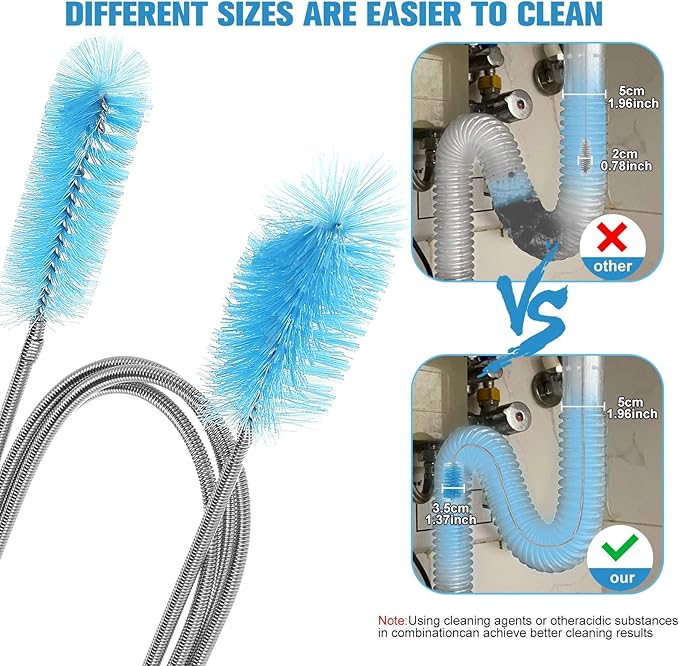 61-Inch Extra Long Flexible Drain Brush, Hair Clog Remover Tool for Sink Tub Shower Pipe Cleaner, with 3-Pcs Straw Cleaner Brushes for Eco-Friendly Cleaning