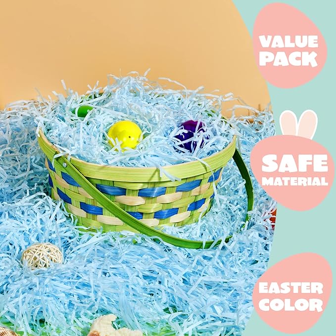 JOYIN 2.25 LB Multicolor Rainbow Easter Grass Recyclable Paper Shred Gift Wrap Crinkle Filler(Pink, Yellow, Sky Blue, and Green) for Easter Hunt Decor, Basket Stuffers, Wedding Party Favor(36 oz)