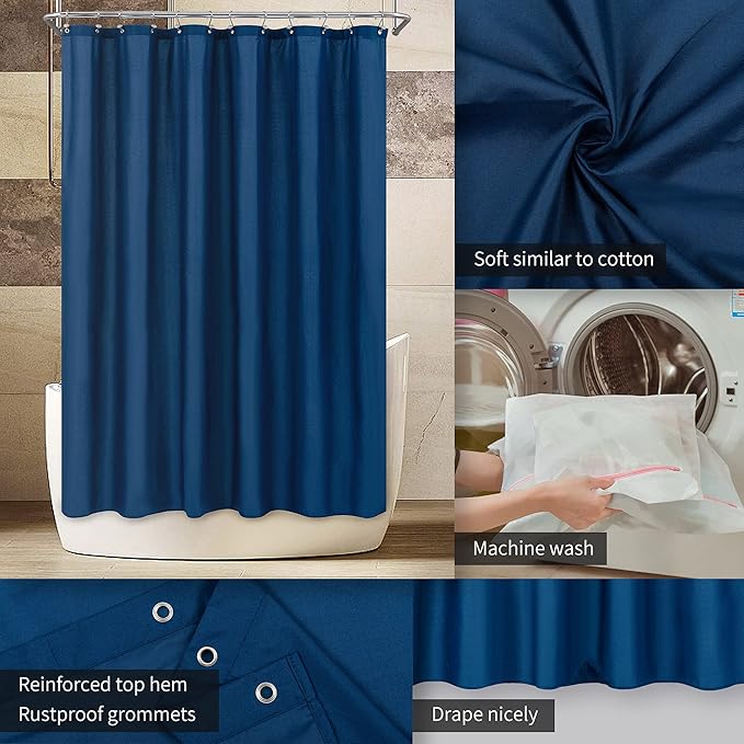 ALYVIA SPRING Stall Fabric Shower Curtain Liner Waterproof - Soft & Lightweight Small Shower Curtain with Magnets for Narrow Stall Size, Machine Washable - 36x72, Navy
