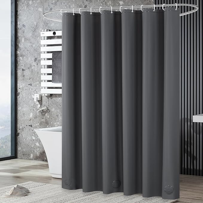 UFRIDAY Dark Grey Extra Long Shower Curtain Liner Premium PEVA 72 x84 inch,Heavy Duty Shower Curtain with 3 Weighted Magnets, Plastic Waterproof Grey Shower Curtains for Bathroom with 12 Hooks