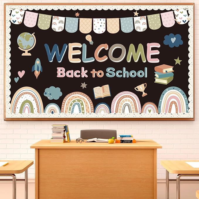 Welcome Bulletin Board Decorations Back to School Boho Classroom Decoration Boho Rainbow Welcome Back Bulletin Board Set Cutouts for School Office Chalkboard Wall Door Decor Supplies