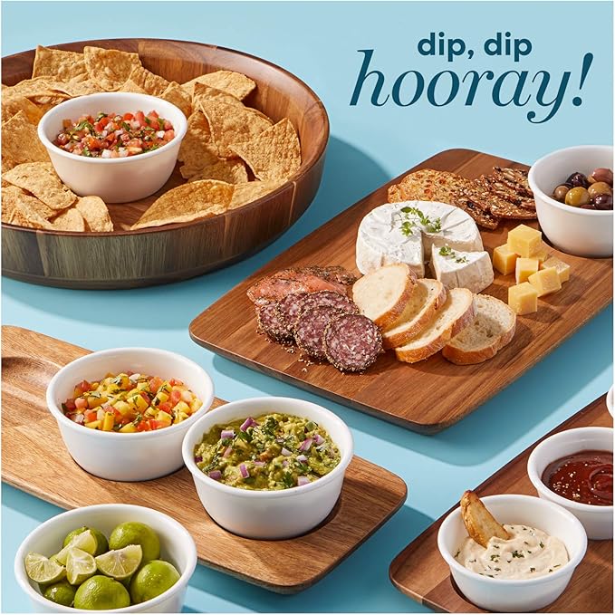 Corelle Vitrelle Coordinates 2-Pc Cheese Board with Bowl Serving Set,Charcuterie Platter with Bowl, Dip Bowl and Long Serving Board Set,Triple Layer Glass Bowls are Dishwasher and Microwave Safe,White