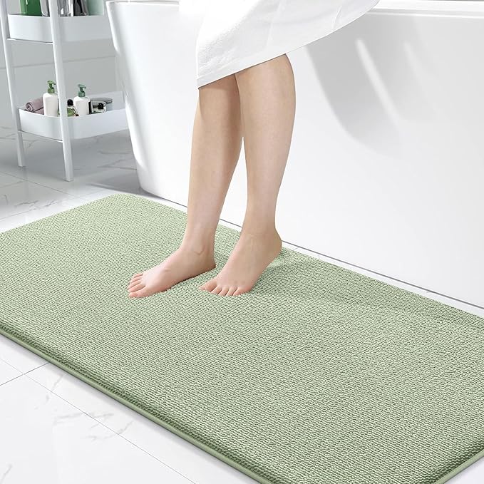 OLANLY Thick Memory Foam Bath Mat Rug 50x30, Extra Soft Absorbent Bathroom Rug, Quick Dry Bath Mats, Non-Slip, Machine Washable Carpet for Bathroom, Tub and Shower, Home Decor Accessories, Sage Green