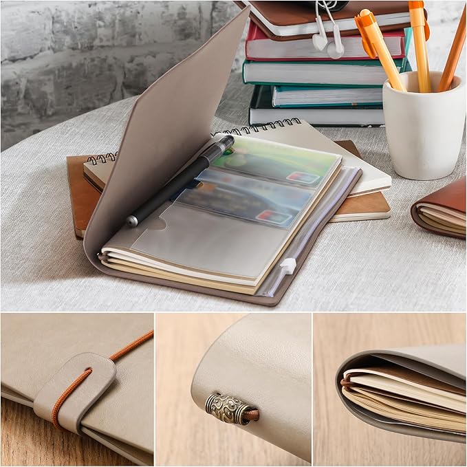 PRSTENLY Graduation Gifts Leather Journal, Graduation Gifts for Her Him 140 Page Refillable Journal, High School University College Graduation Gift Ideas for Women Men (Grey)
