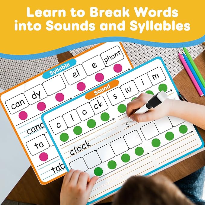 12 Packs Phonemic Awareness Dry Erase Board, Speech Therapy Material Dry Erase Phonics Games Flash Cards, Elkonin Boxes Science of Reading Spelling Manipulatives Classroom Materials Must Have