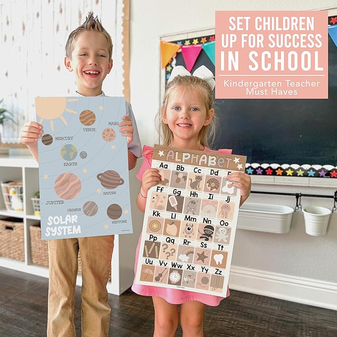 Hadley Designs 16 Educational Posters for Toddlers 1-3 - Learning Poster for Kids Ages 3-5, Alphabet Chart Playroom Homeschool Daycare & Classroom Decor, Kindergarten & Preschool Classroom Must Haves