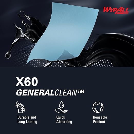 WypAll GeneralClean X60 Cloths Multi-Task Cleaning Wipes, Jumbo (34965), Strong and Absorbent Towels, Blue (1 Roll of 1,100 Sheets, 1,100 Sheet Total)