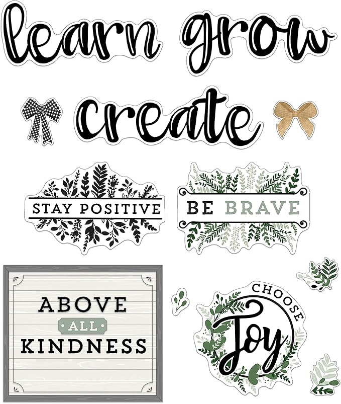 Carson Dellosa 34 pc Bundle of Farmhouse Decor for Bulletin Board, Positive Affirmations, Motivational Poster, Eucalyptus, and More Classroom Decorations
