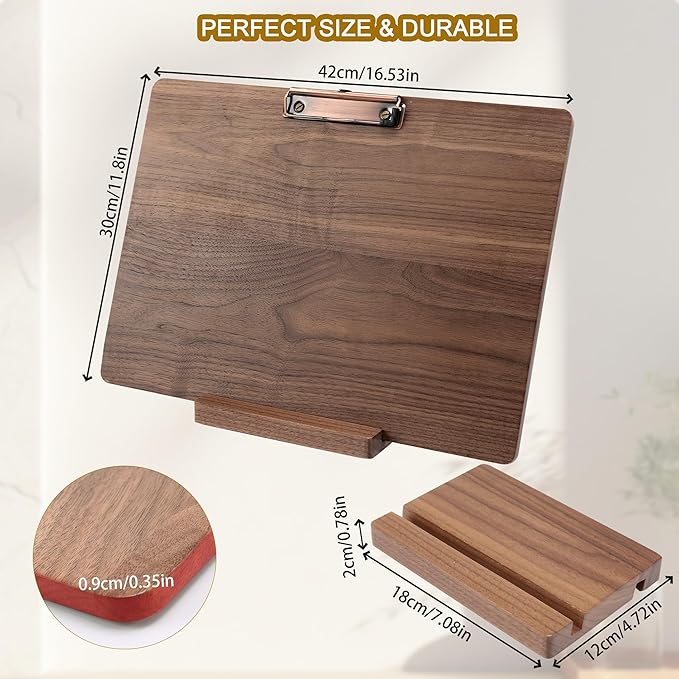 Walnut Wood Clipboard, Drawing Clip Board & Lap Easel, 16.5 x 11.8 inch, Legal Size Clipboards, Horizontal Wood Lap Board for Sketching, Watercolor, Painting, Art Supplies and Landscape Working