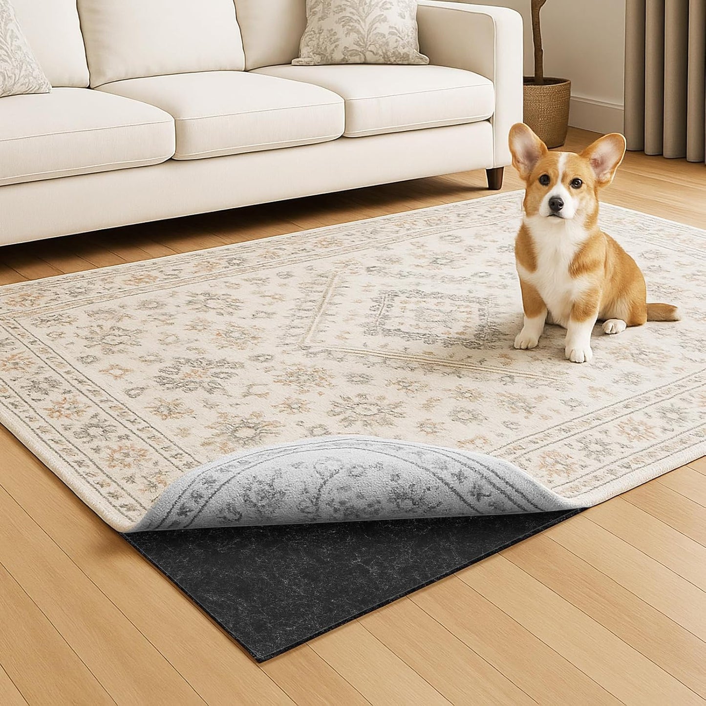 Warmstar 3x5 FT Non Slip Rug Pad,100% Waterproof Felt Rug Pad for Hardwood Floors,1/8” Thick Soft Carpet Pad with Natural Rubber Backing, Secure Grip & Floor Protection