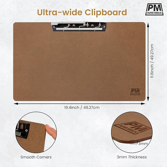 Paper Merlin Ledger Clipboards 19 x 11 Horizontal MDF 11x17 Clipboard Landscape Legal Size Paper with Large Clip 1 Pack