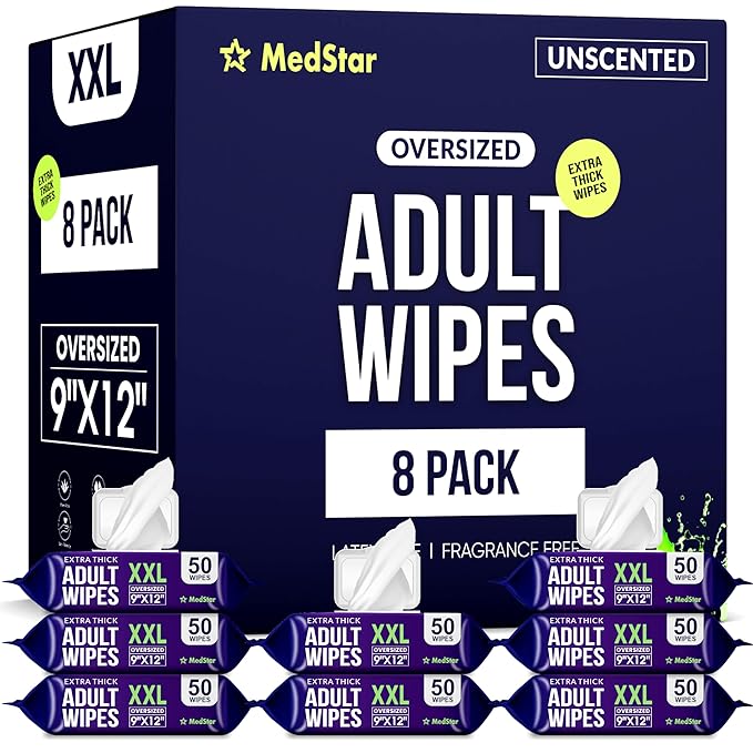 Adult Wipes for Elderly 8 Pack - Hospital Grade Extra Large Extra Thick Disposable Washcloths for Adult No-Rinse Bathing & Shower Alternative - Fragrance-Free XXL