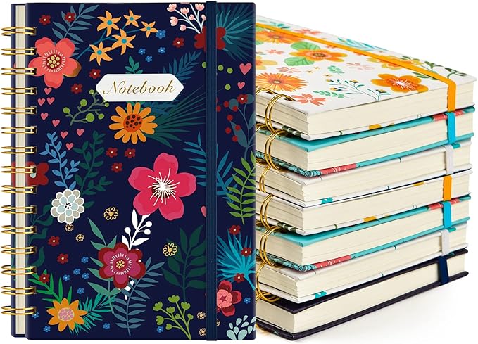Coopay 8 Pack A5 Spiral Notebook Journal for Women, College Ruled Composition Notebooks Hardcover Spiral Journal, Cute Blooming Floral, Office School Business Supplies, 8.3" x 5.5", 160 Page