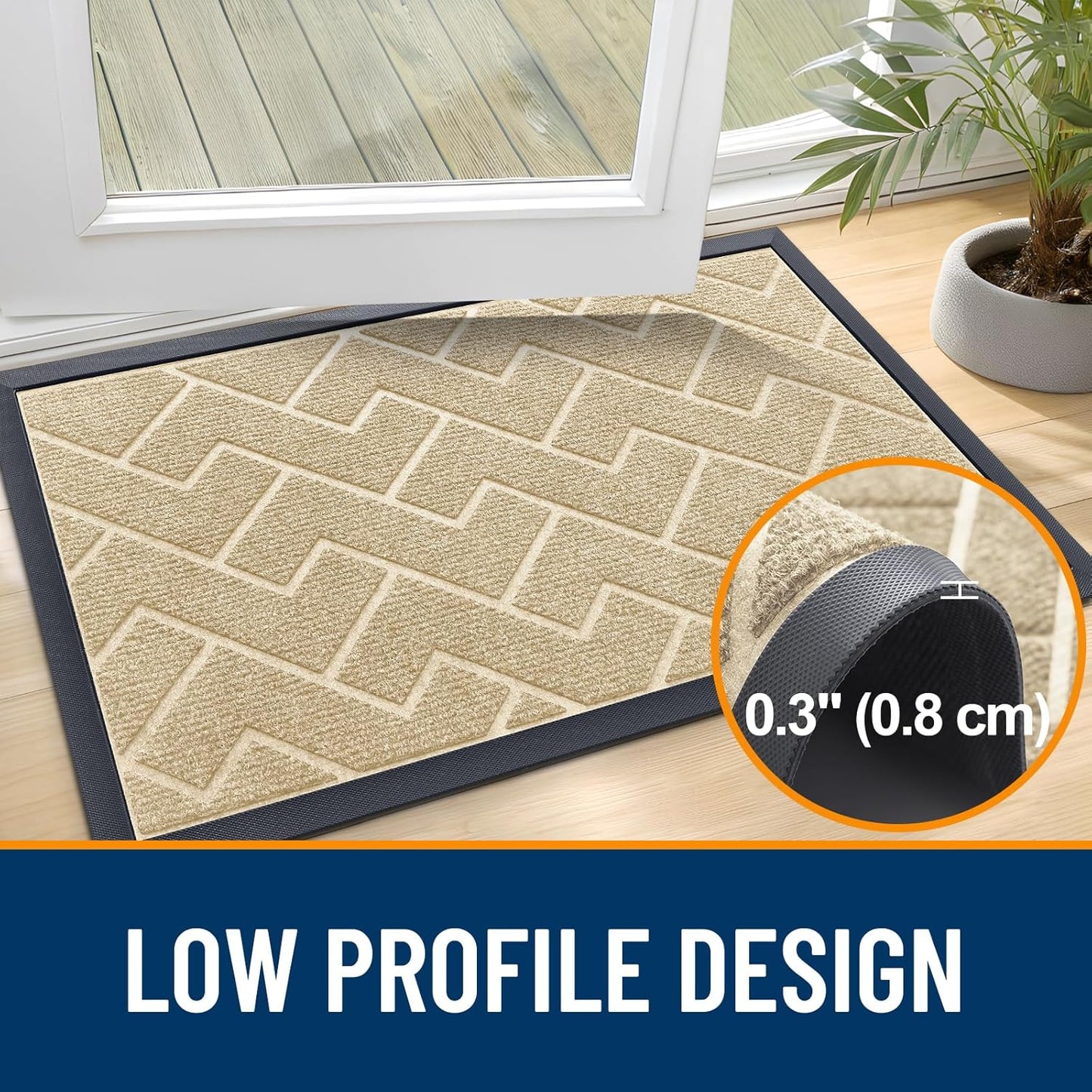 OLANLY Front Door Mat Indoor Outdoor Entrance, Waterproof All-Season, All-Weather Doormat, Sturdy Natural Rubber, Low Profile, Easy Clean Patio Porch Entryway Mat, Herringbone Brick (Beige, 47x32)