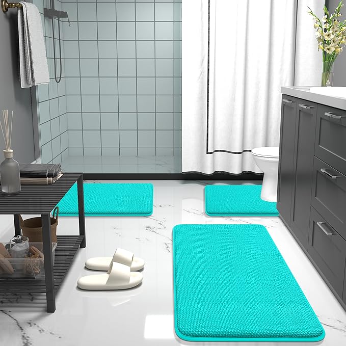 OLANLY Thick Memory Foam Bath Mat Rug 24x16, Extra Soft Absorbent Bathroom Rug, Quick Dry Bath Mats, Non-Slip, Machine Washable Carpet for Bathroom, Tub and Shower, Home Decor Accessories, Teal