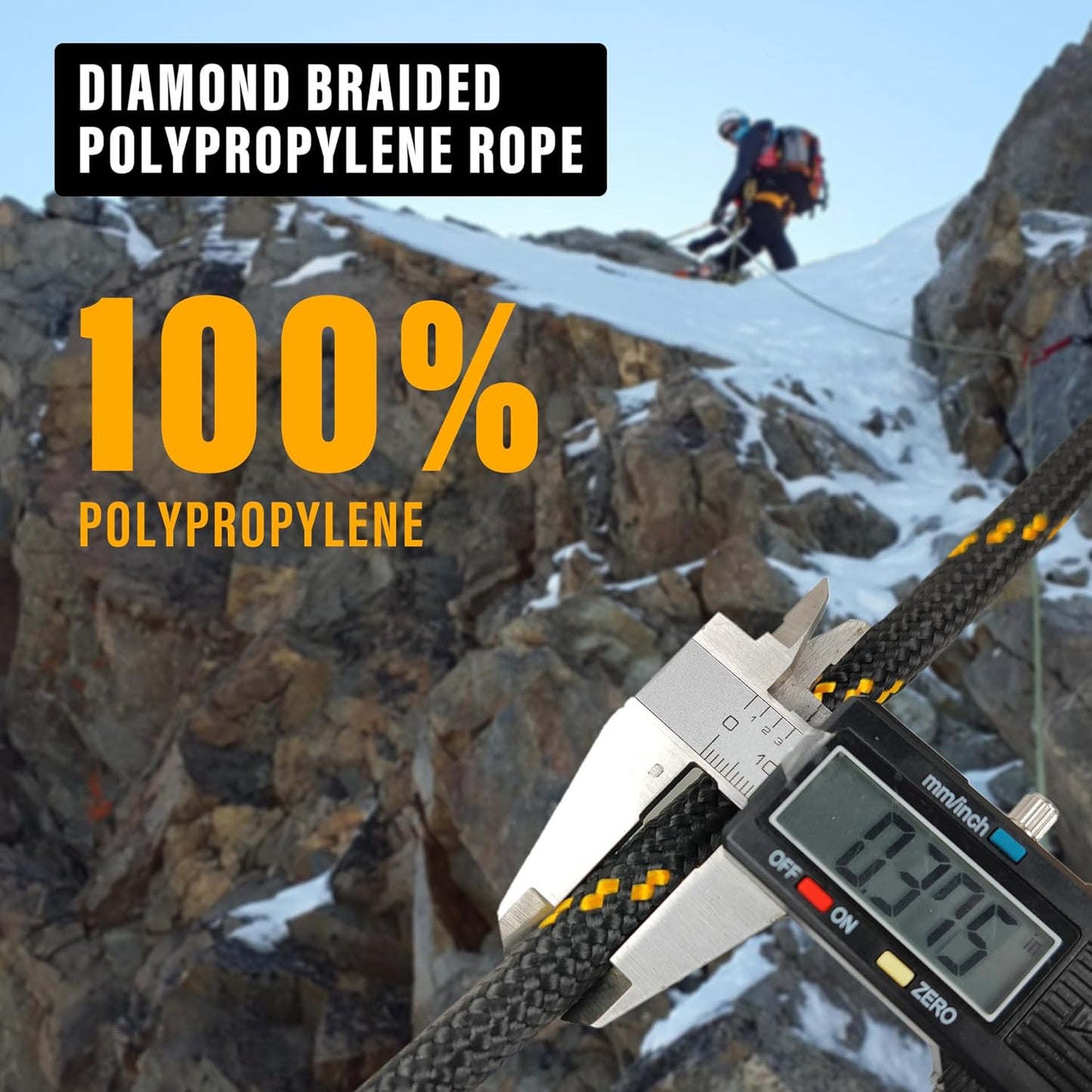 Diamond Braided Polypropylene Rope Nylon Rope Mix Thick Heavy Duty Ropes 3/8'' 100ft High Strength Perfect for Clothesrope Camping Hiking and Other Outdoor Activities Black