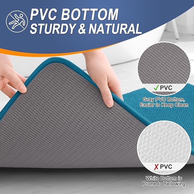 OLANLY Thick Memory Foam Bath Mat Rug 47x20, Extra Soft Absorbent Bathroom Rug, Quick Dry Bath Mat, Non-Slip, Machine Washable Carpet for Bathroom, Tub and Shower, Home Decor Accessories, Peacock Blue