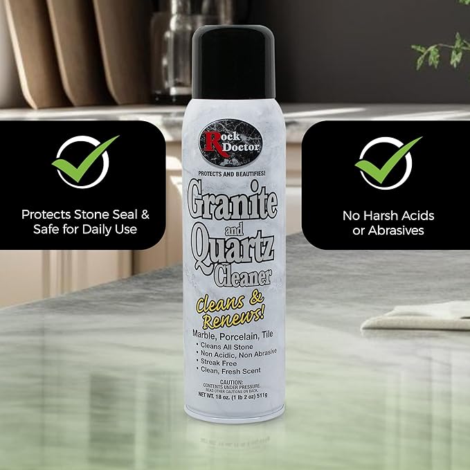 Rock Doctor Granite & Quartz Cleaner Spray 18 oz. Can, Cleans Tile, Marble, Kitchen Countertop, and Natural Stone Surfaces, Streak-Free Shine - Pack of 4