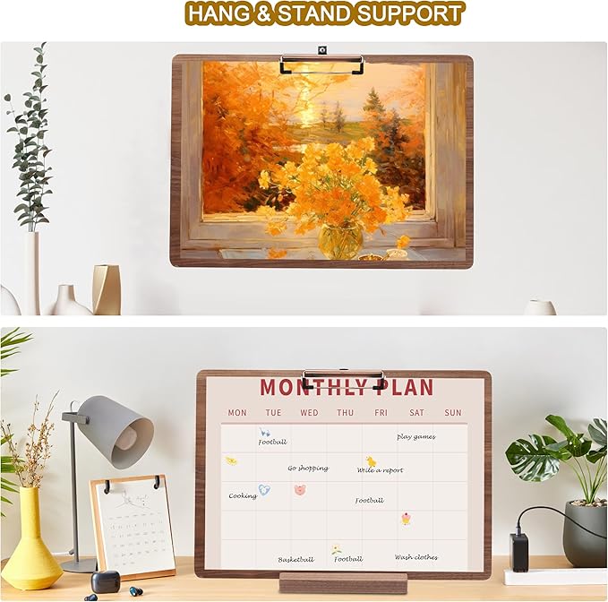 Walnut Wood Clipboard, Drawing Clip Board & Lap Easel, 16.5 x 11.8 inch, Legal Size Clipboards, Horizontal Wood Lap Board for Sketching, Watercolor, Painting, Art Supplies and Landscape Working