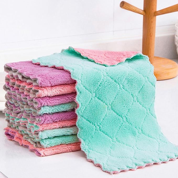Microfiber Cleaning Cloths - Super Absorbent, Streak-Free & Lint-Free Towels for Glass, Kitchen & Home (Gray, Purple, Pink, Green) (1PCS)