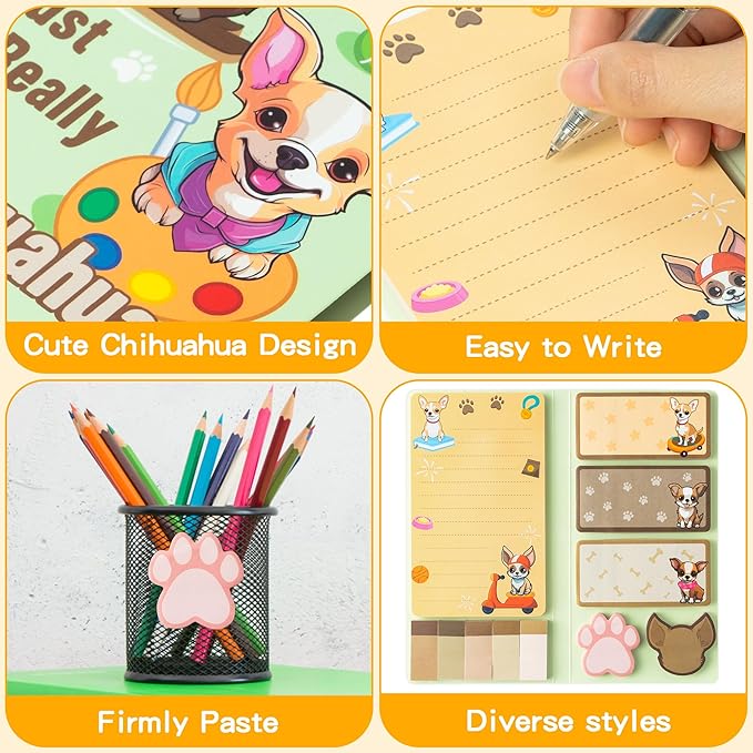 B1ykin Cute Sticky Notes Set - I Just Really Like Chihuahua Self-Stick Notes Pad, 550 Sheets Writing Memo Pages Sticky Notepad for Teacher Appreciation Gift, School Party Supplies (Chihuahua)
