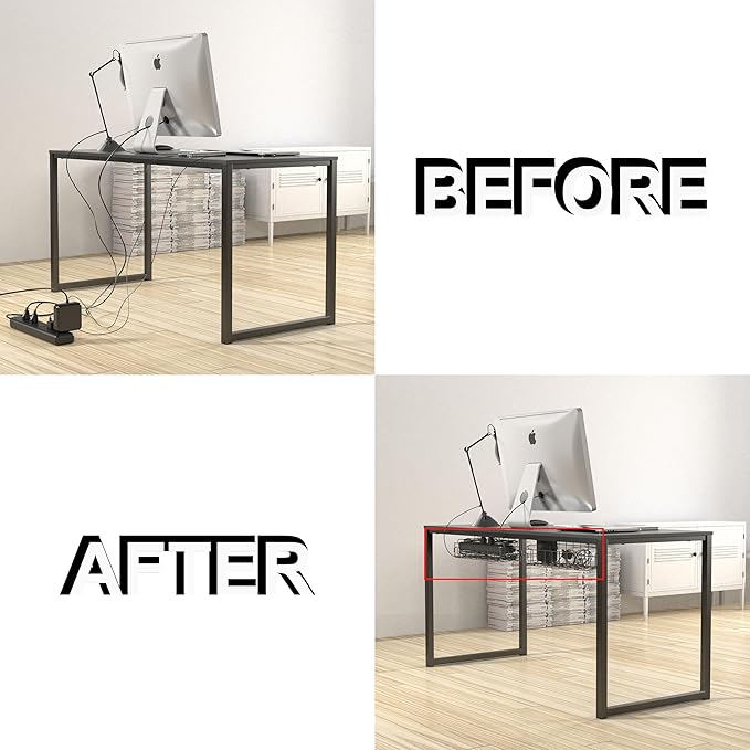 SHW Under Desk Cable Management Wire Tray Organizer, (Set of 2)