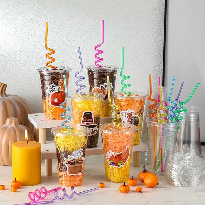 Qinyoung 24 Set Creative Thanksgiving Classroom Gifts for Student Kid Thanksgiving Fall Gift Cups for Candy Treats Snack Toy Fall Harvest Party Favor Autumn Class Favor Teacher School Classroom Prizes