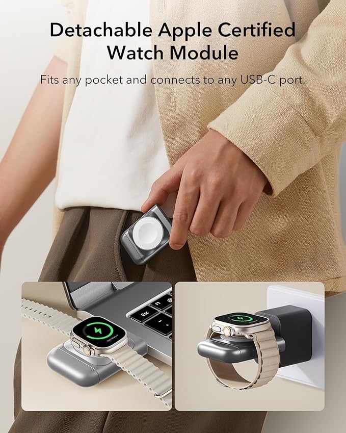 ESR for 3 in 1 Wireless Charging Station, Certified Apple Watch Charger, 15W MagSafe Charger Stand for iPhone, Wireless Charger for Multiple Devices iPhone 17/16/15/14/13, Watch, AirPods, Grey