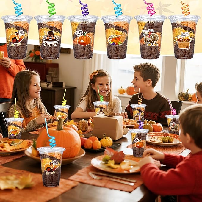 Qinyoung 24 Set Creative Thanksgiving Classroom Gifts for Student Kid Thanksgiving Fall Gift Cups for Candy Treats Snack Toy Fall Harvest Party Favor Autumn Class Favor Teacher School Classroom Prizes